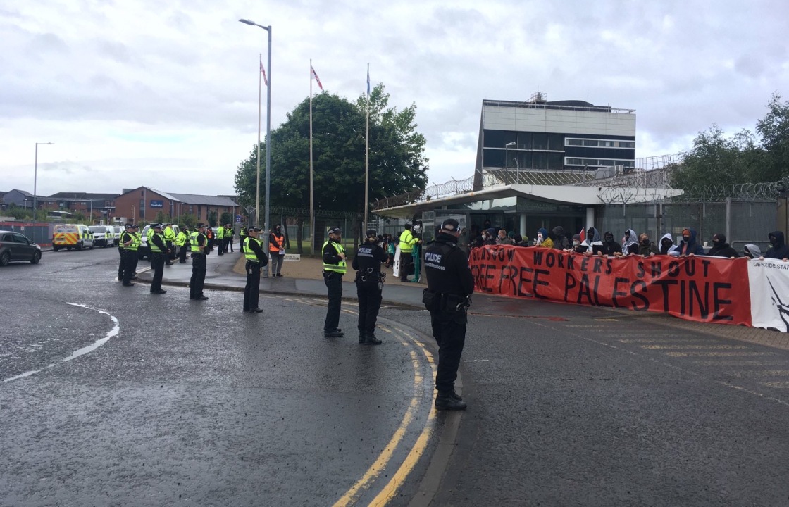Activists staged a blockade outside the Thales factory in Glasgow.