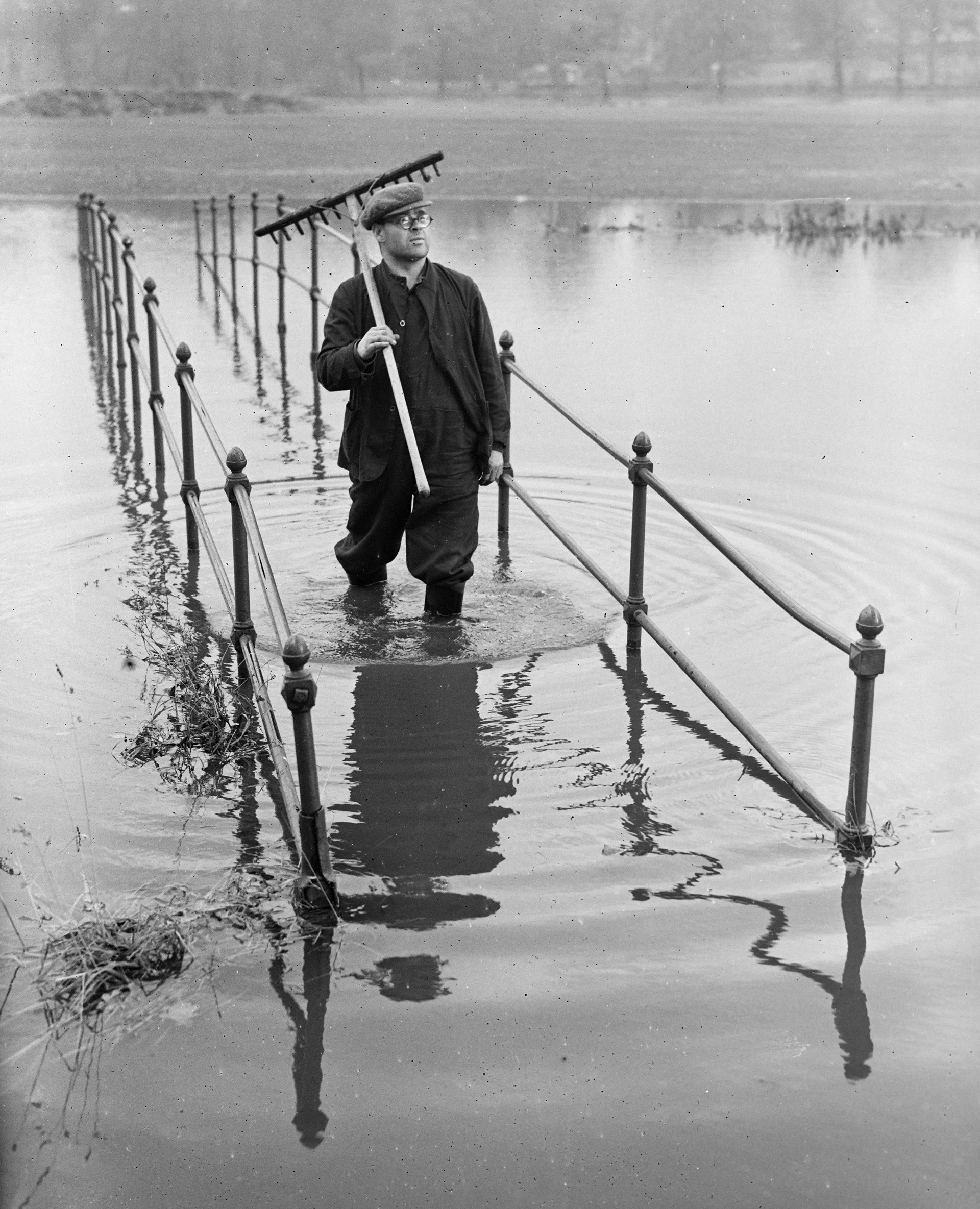 Image of man in flooding in Perthshire, December 1946