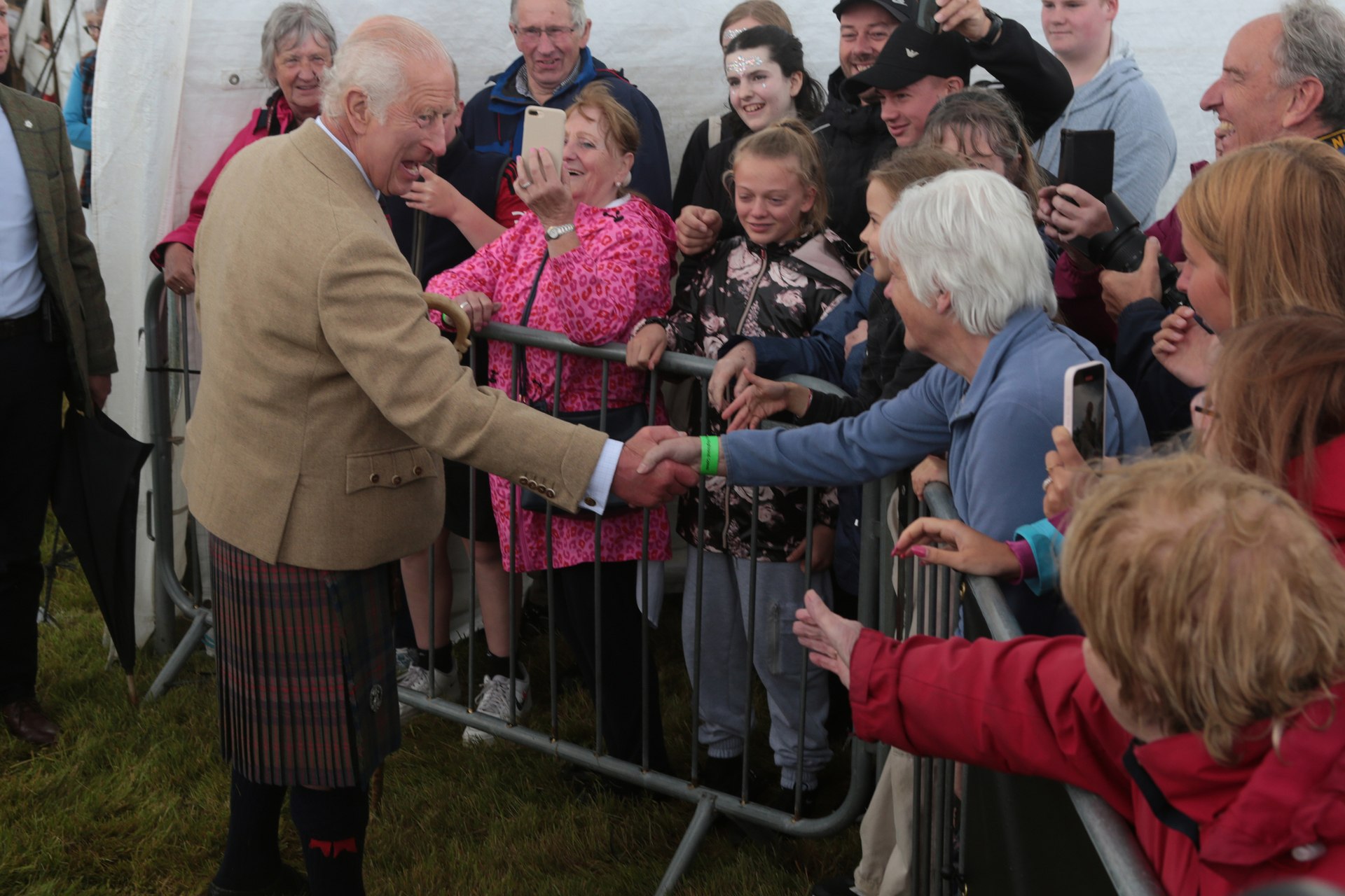 King Charles III meets well wishers during the Mey Highland Games at the John O'Groats Showground in Caithness. Picture date: Saturday August 3, 2024.