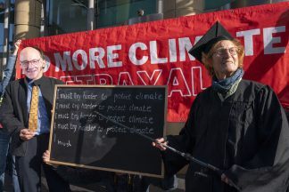 John Swinney’s former teacher joins environmental protest outside SNP conference