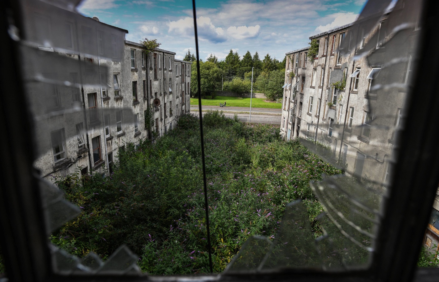 A view of disused tenement properties on the Clune Park estate on August 2, 2019 in Port Glasgow, Scotland. 