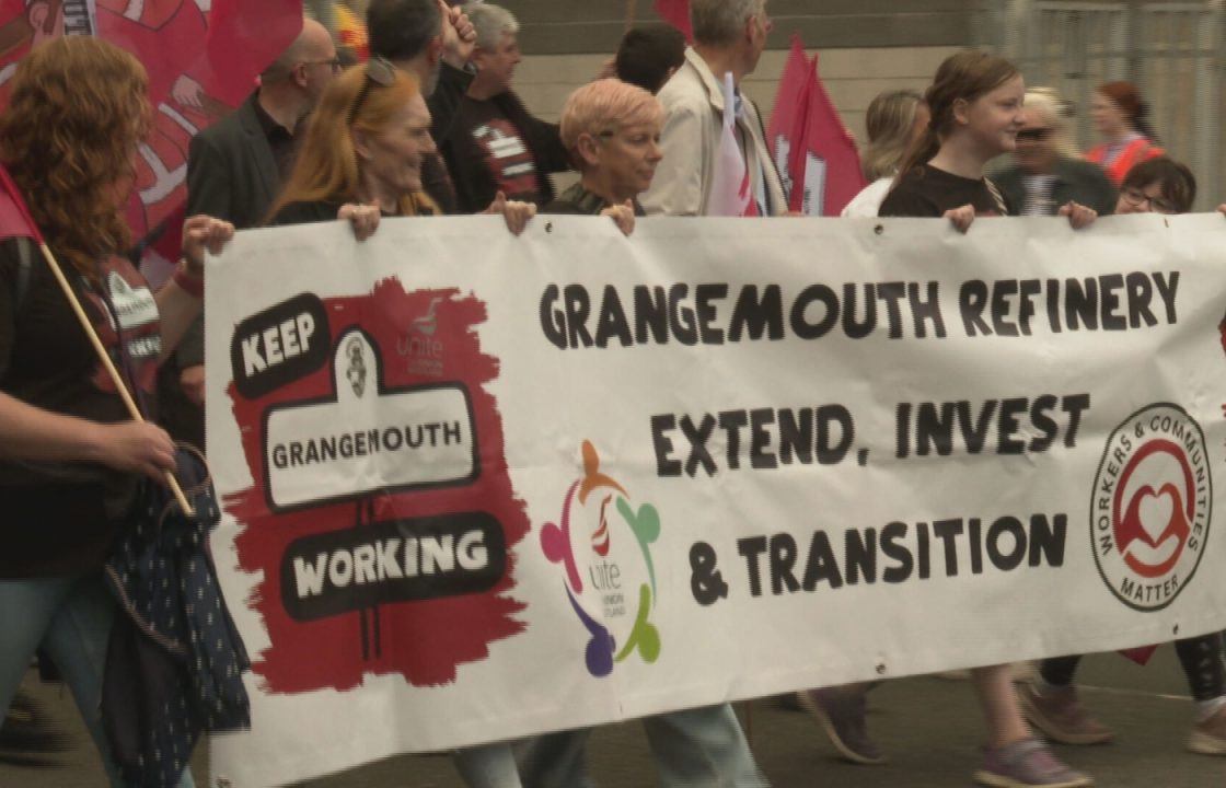 Hundreds march through Grangemouth calling for Petroineos oil refinery to be saved from closure