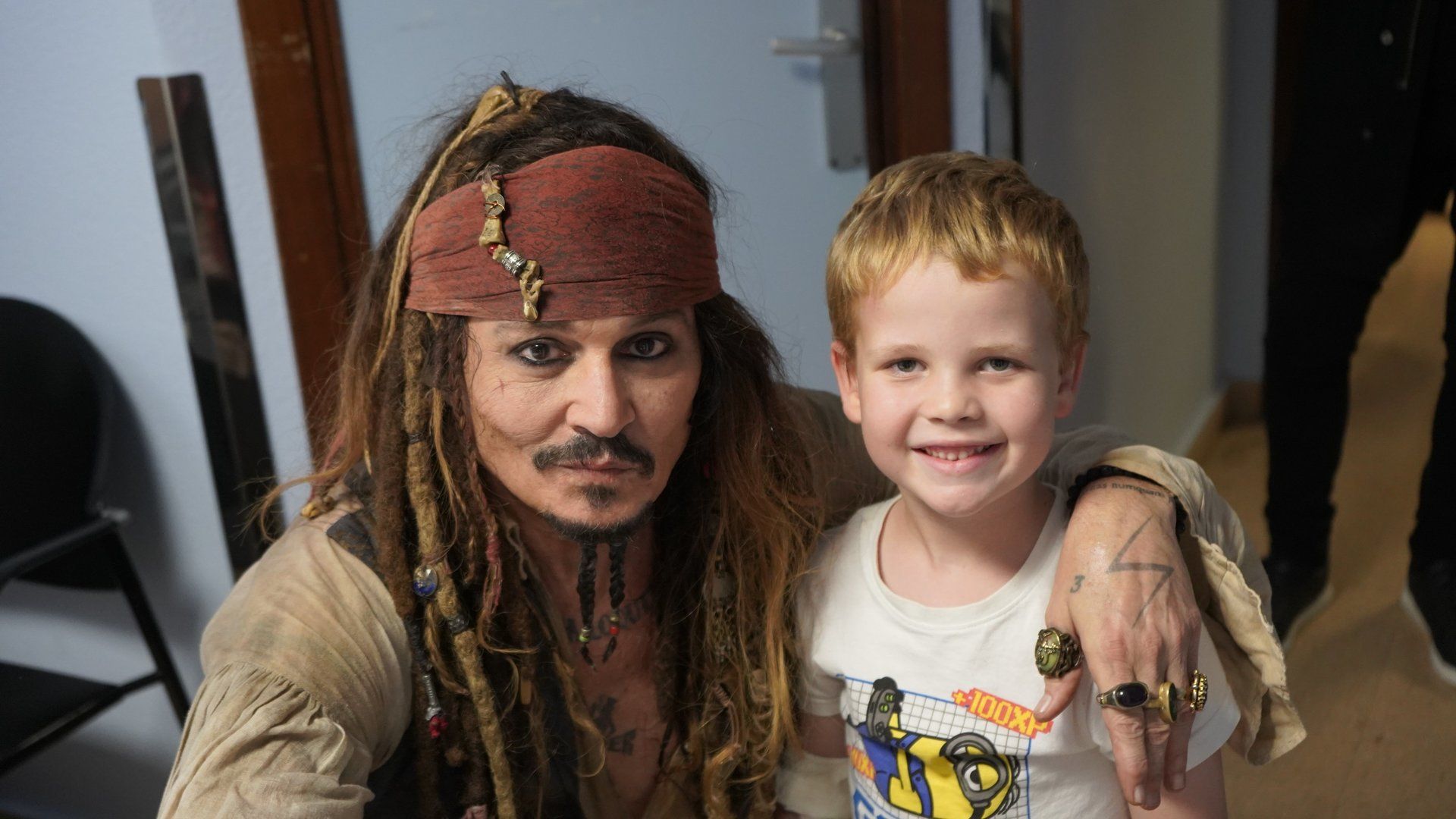 Johnny Depp as Captain Jack Sparrow at the Donostia University Hospital in Spain.