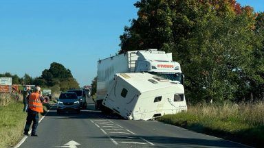 Traffic chaos after lorry collides with caravan on A91 near M90 slip road in Perth and Kinross