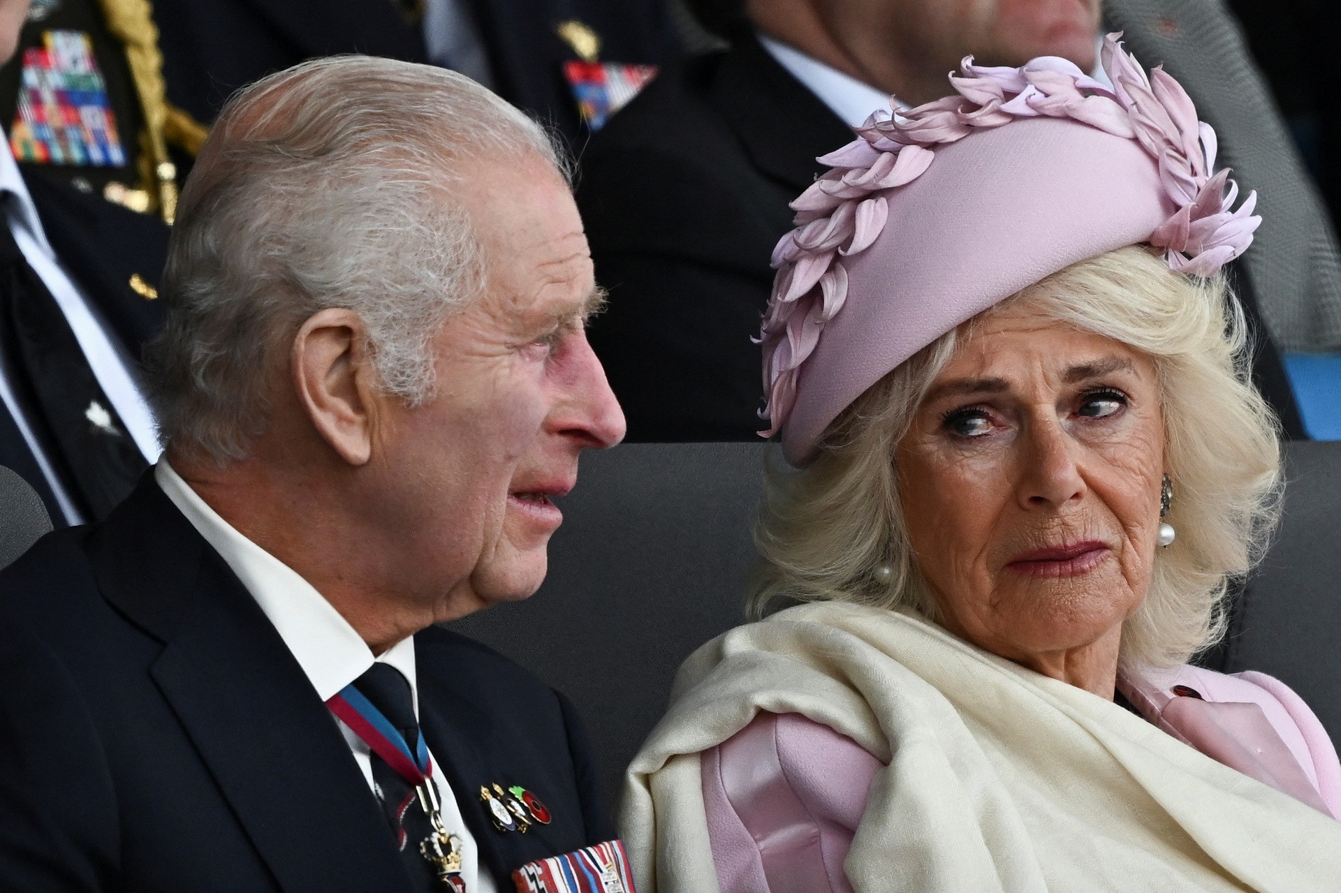 King Charles III and Queen Camilla in the Royal Box at the UK's national commemoration of the 80th anniversary of D-Day, hosted by the Ministry of Defence on Southsea Common in Portsmouth, Hampshire. Date taken: Wednesday 5 June 2024.