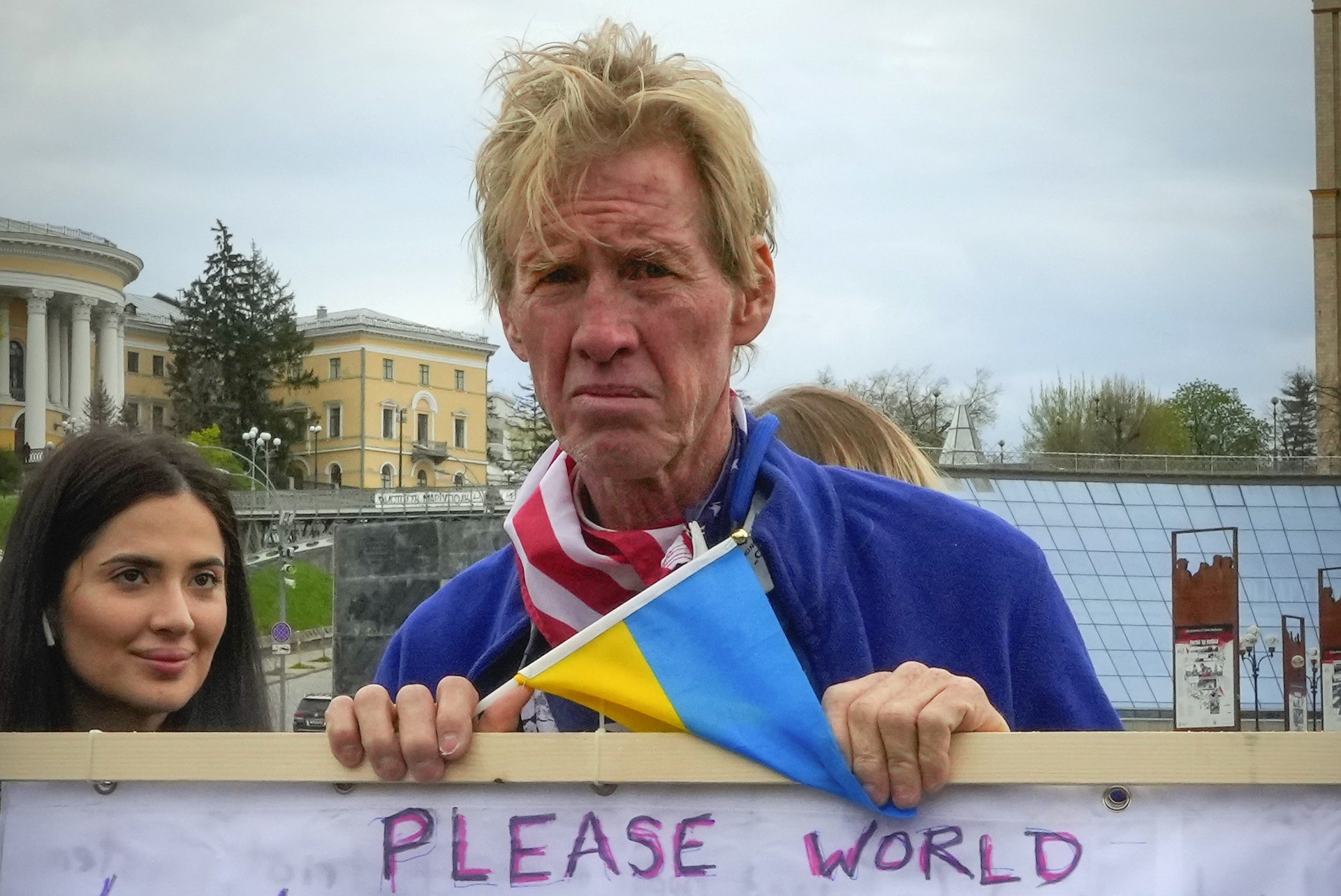 Ryan Wesley Routh takes part in a rally in central Kyiv, Ukraine, in April 2022 (Efrem Lukatsky/AP). 