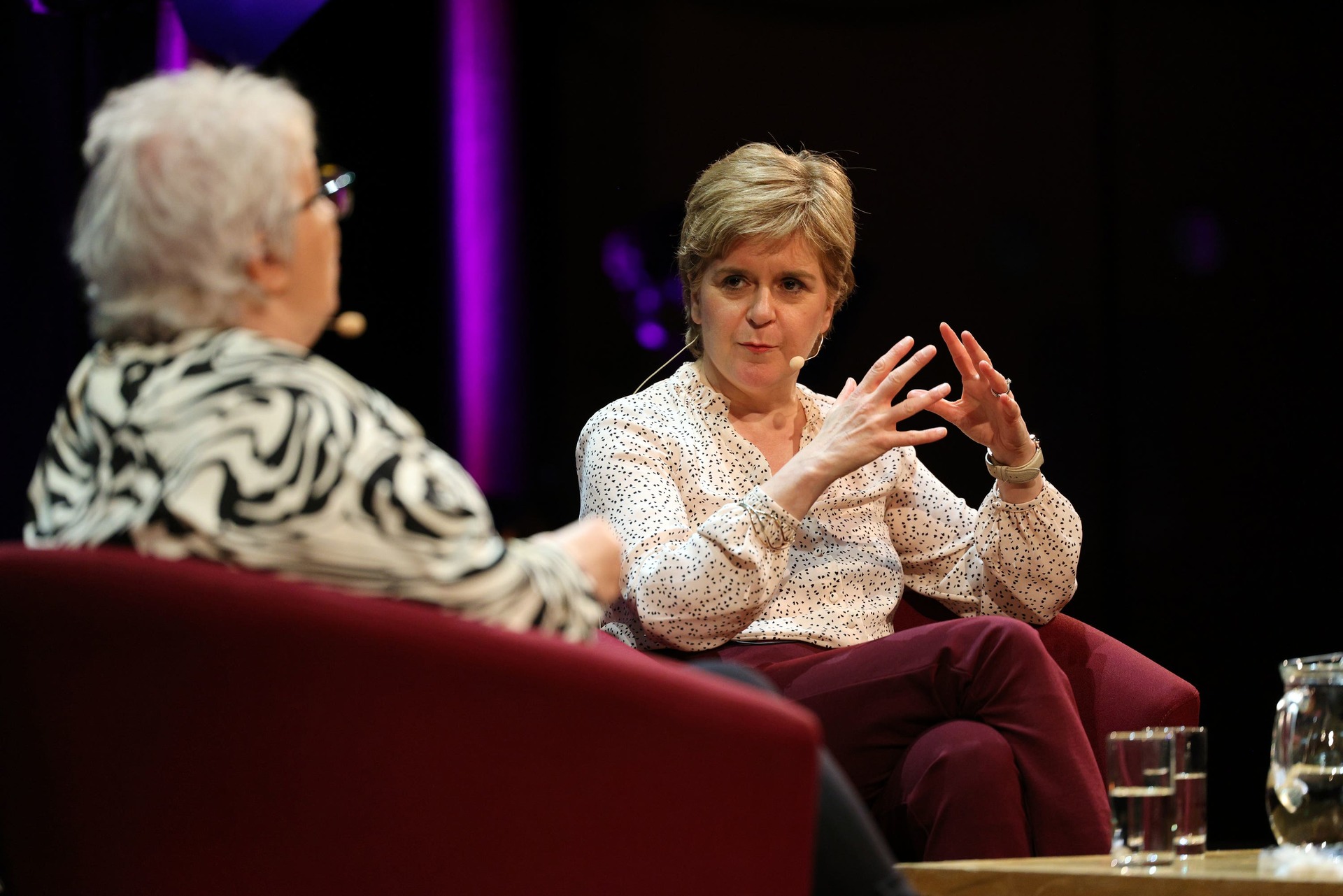 Former first minister Nicola Sturgeon chairs an event with comedian Janey Godley at the Aye Write book festival at the Royal Concert Hall (Robert Perry/PA) 