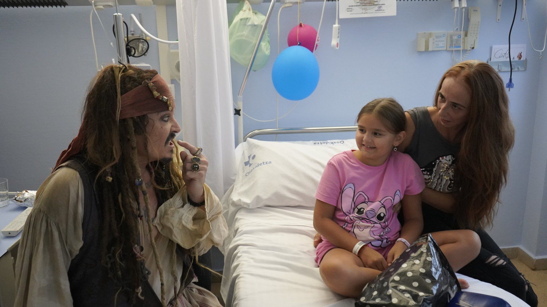 Johnny Depp as Captain Jack Sparrow at the Donostia University Hospital in Spain.