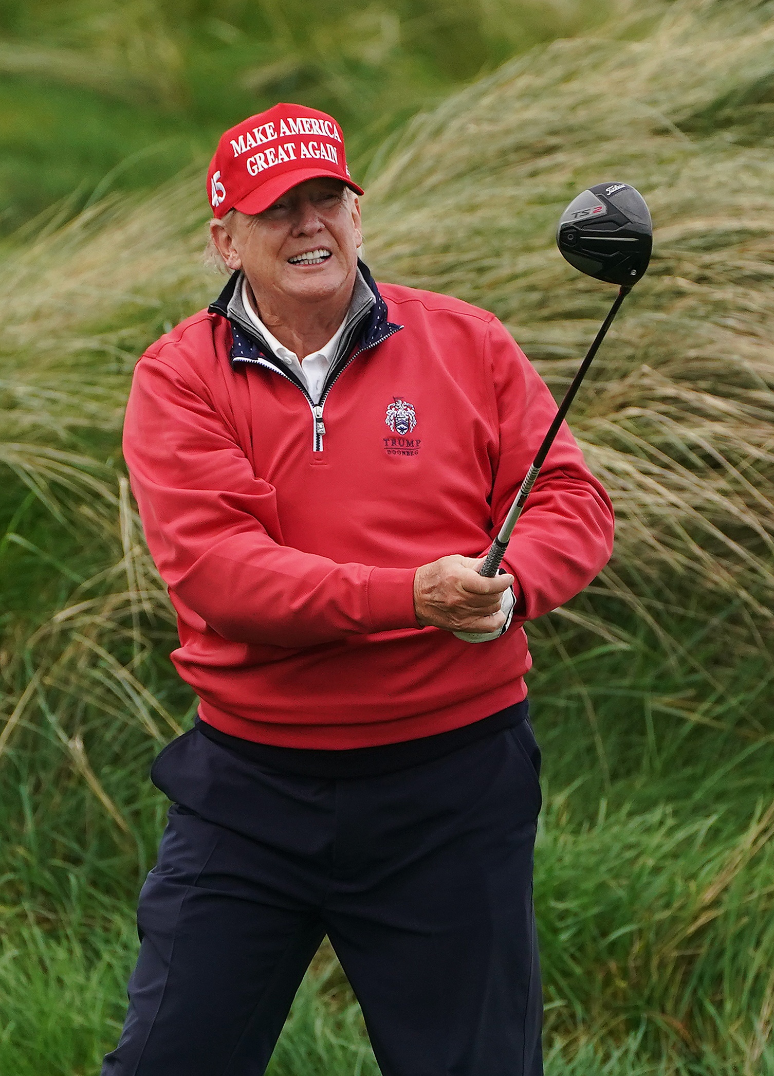 Mr Trump on the 4th tee at Trump International Golf Links & Hotel in Doonbeg, Co Clare in 2023 (Brian Lawless/PA) 