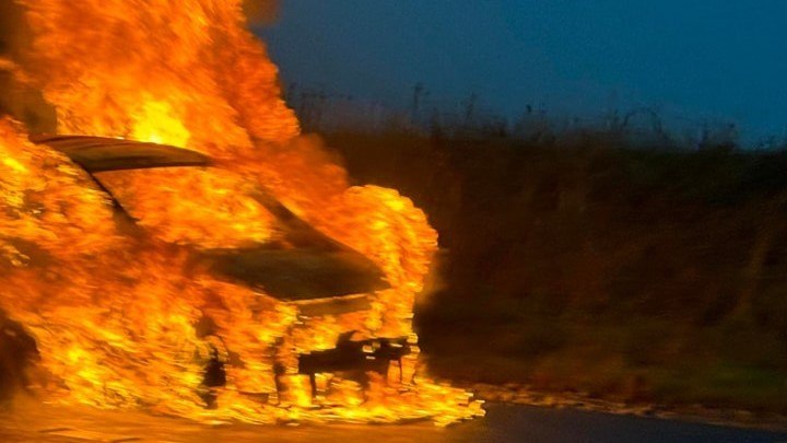 Car engulfed in flames on M90 as motorists urged to ‘approach with care’