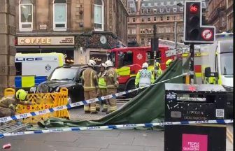 Three taken to hospital after taxi crashes into pedestrians on Union Street, Glasgow