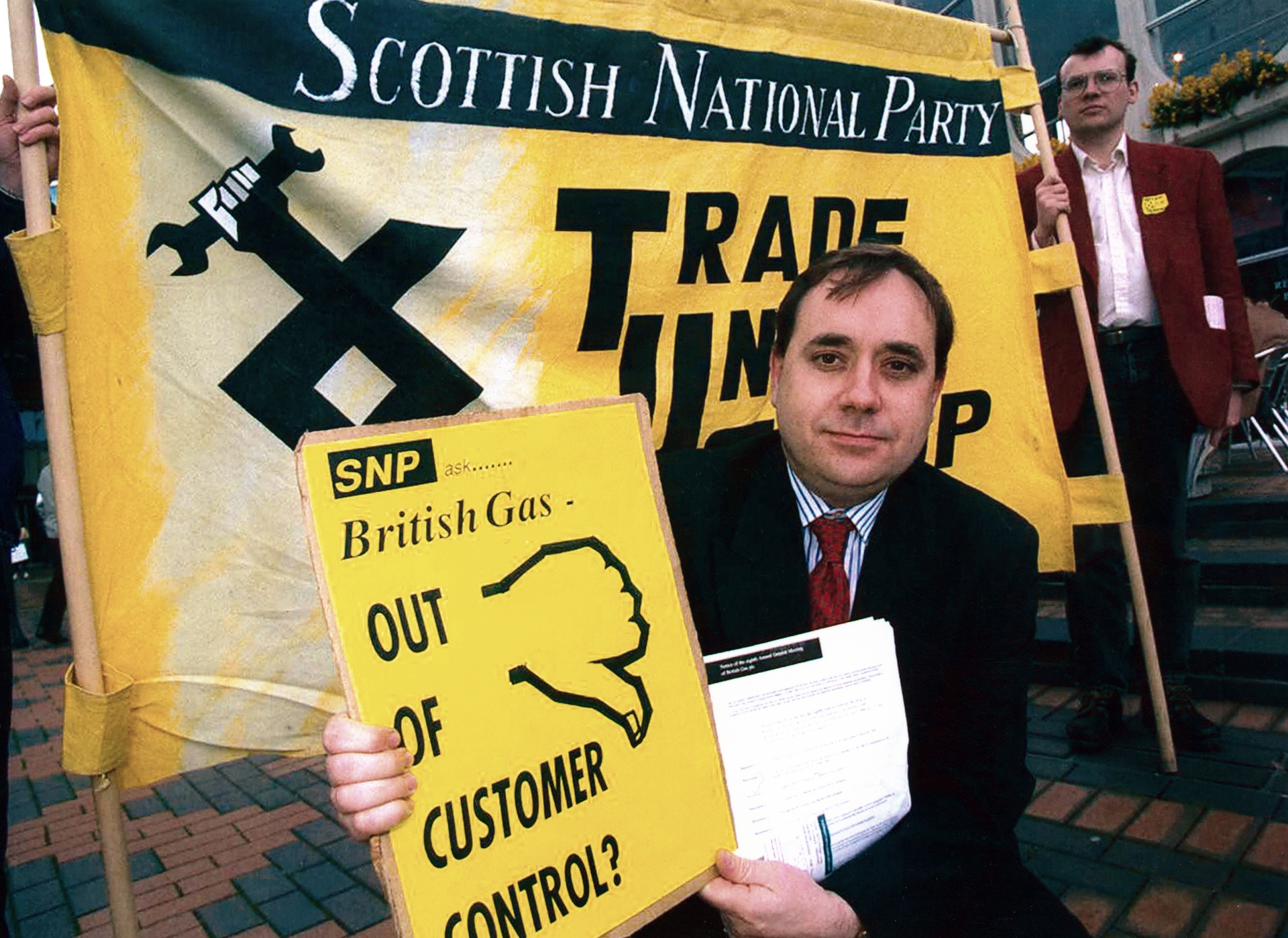 Alex Salmond at the SNP demo at the ICC in Birmingham, 28th April 1994. (Photo by Staff/Mirrorpix/Getty Images)