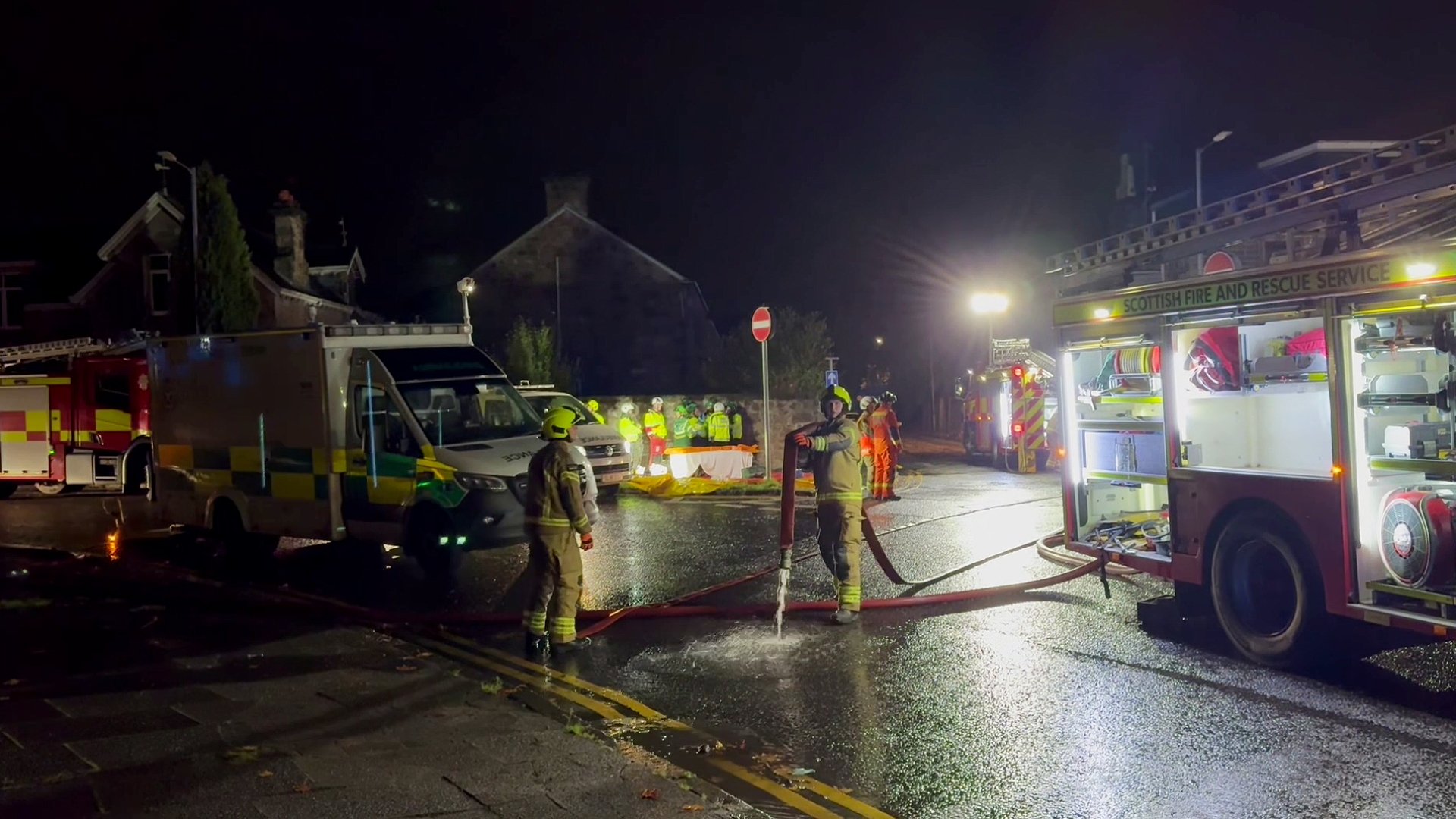 A man has died and three people taken to hospital after an explosion at a block of flats in Alloa. 