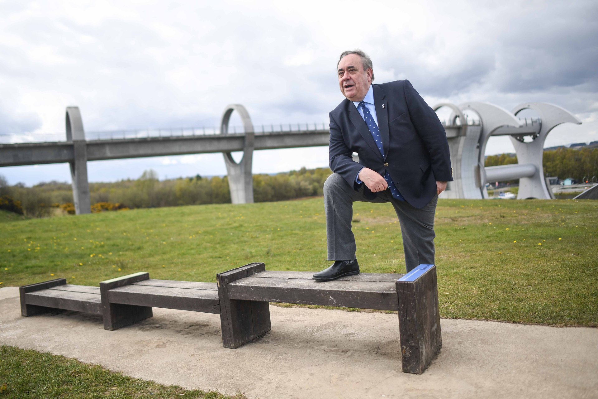 FALKIRK, SCOTLAND - APRIL 30: Alex Salmond, leader of the Alba Party, is seen during a campaign event at The Falkirk Wheel on April 30, 2021 in Falkirk, Scotland. Scotland goes to the polls next week, May 05, in the local elections. (Photo by Peter Summers/Getty Images)