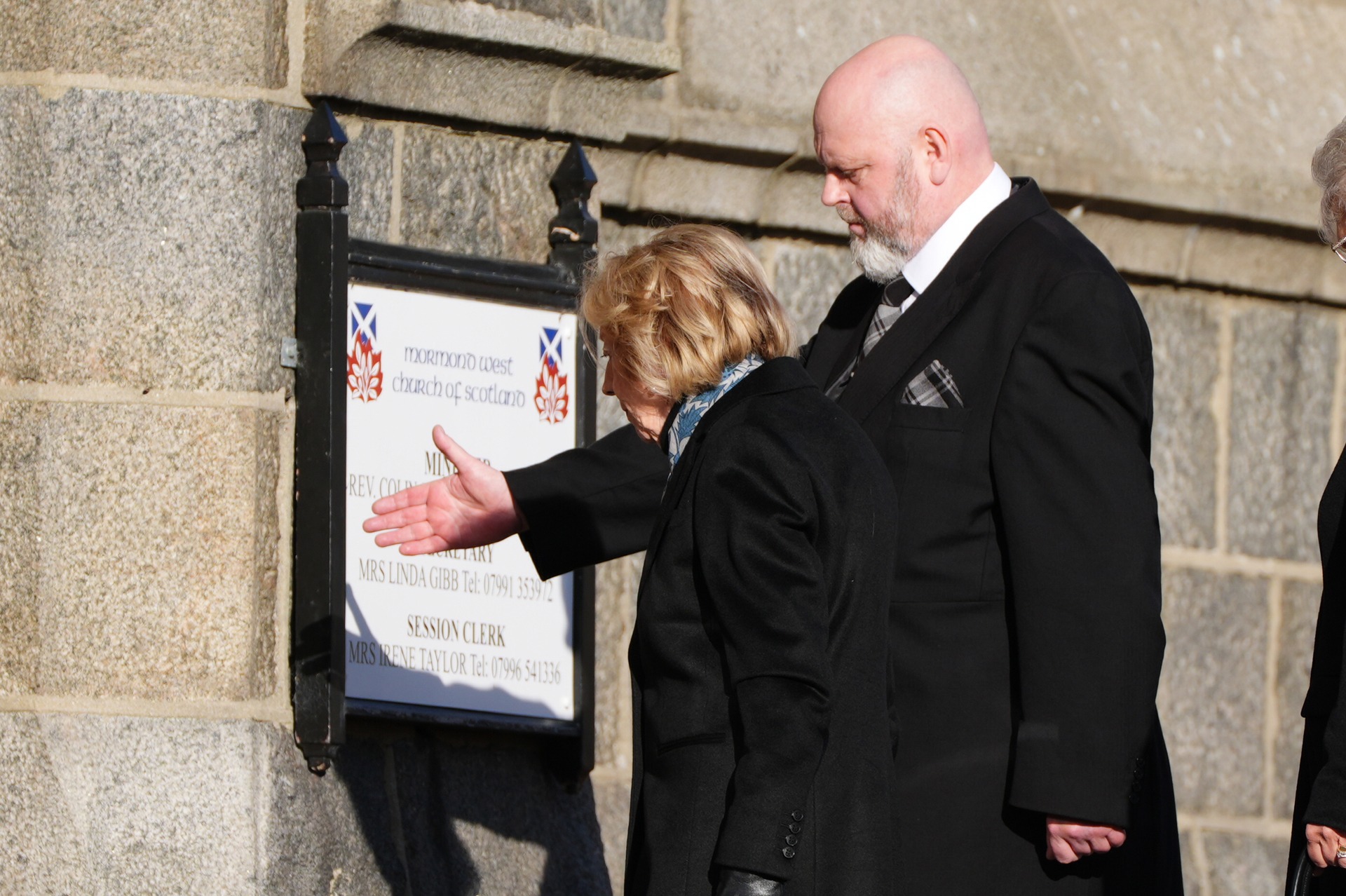 Alex Salmond's widow Moira arrives for the funeral service of the former first minister of Scotland.