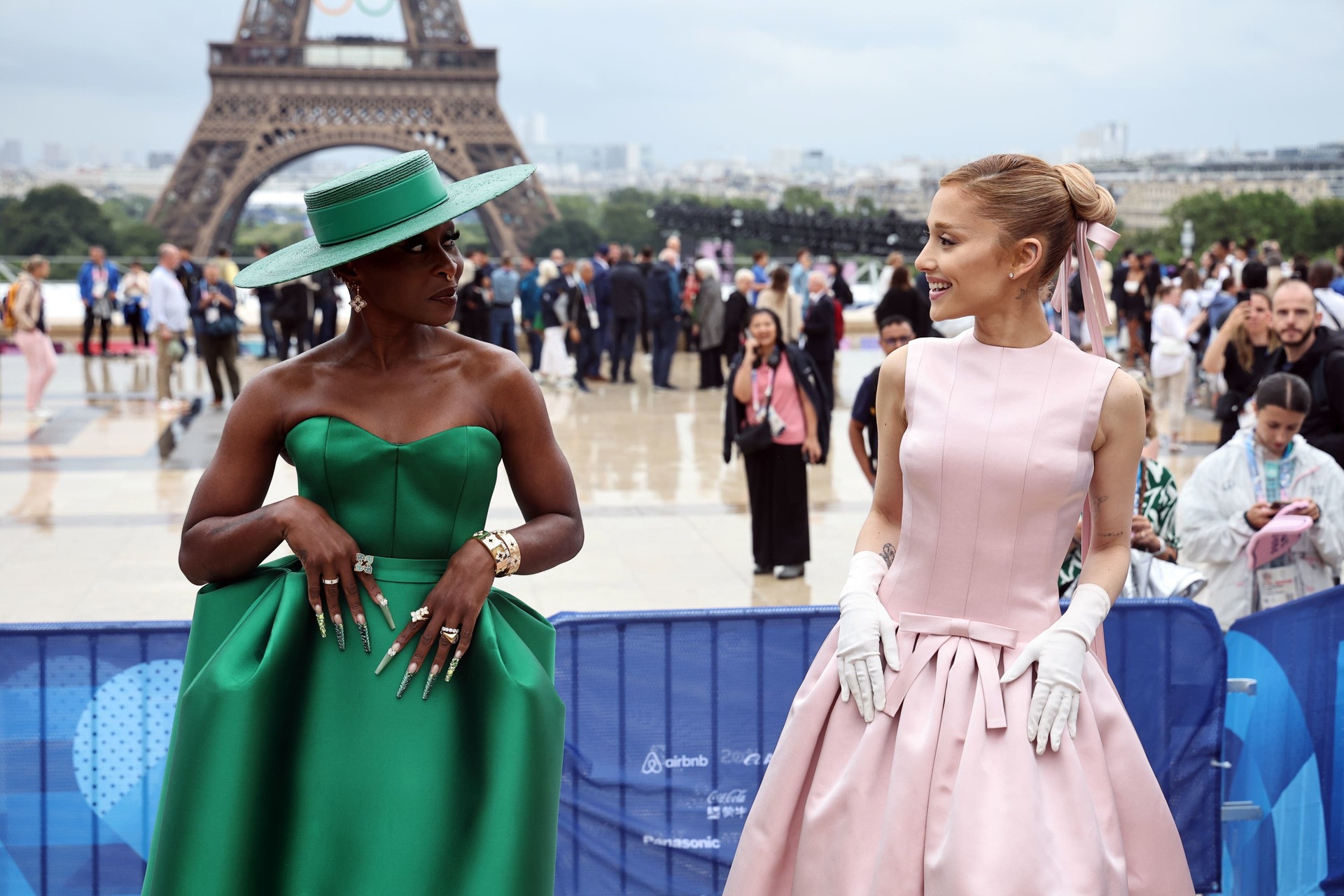 Ariana Grande and Cynthia Erivo sporting their Wicked colours in Paris (Christophe Petit Tesson/PA) 