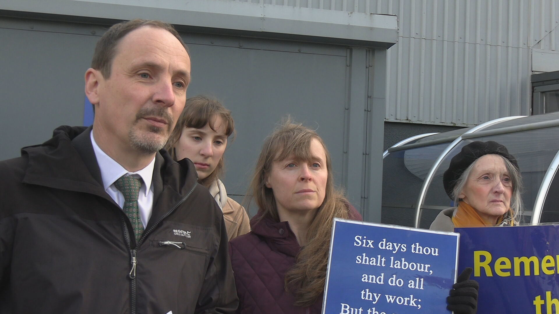 Mark MacDonald and others protest outside Tesco