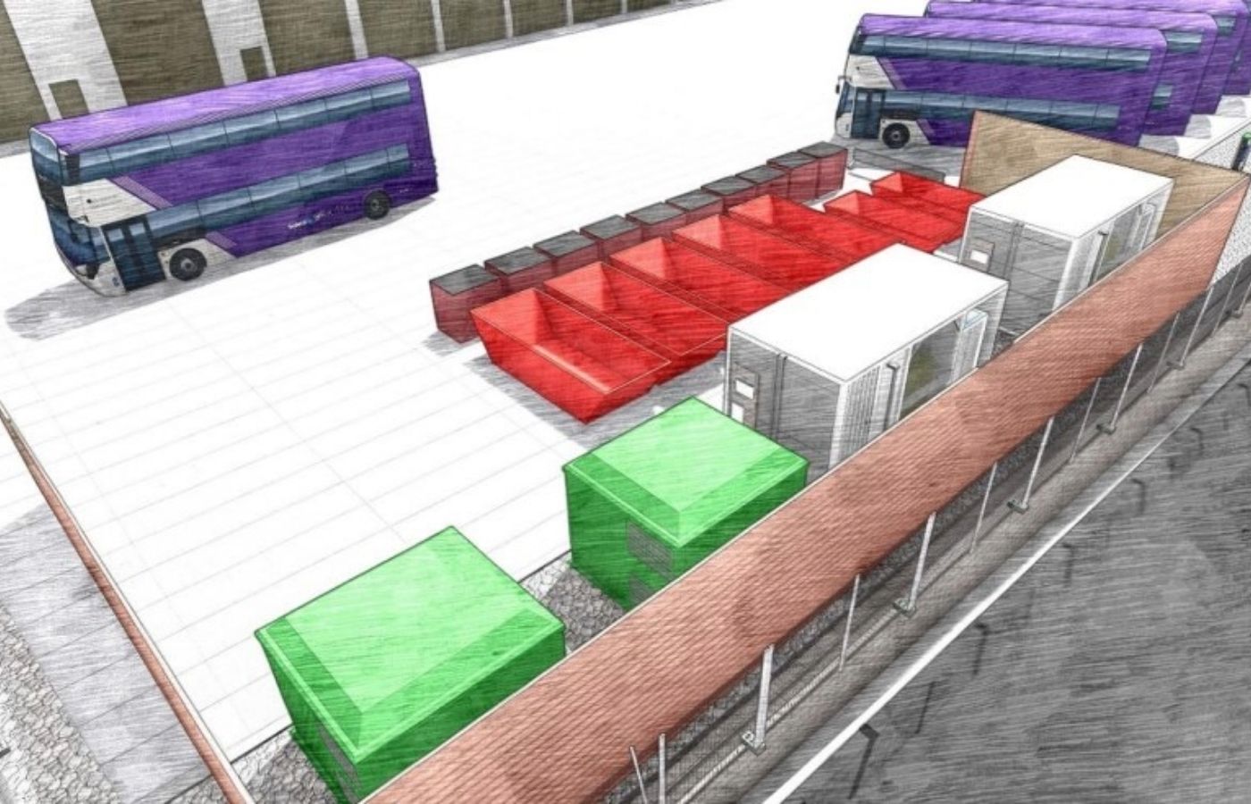 Artist impression of the First Bus battery storage units.