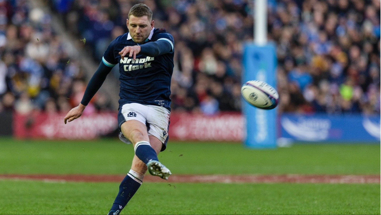 Finn Russell with a conversion during The Famous Grouse Nations Series match between Scotland and Australia at the Scottish Gas Murrayfield Stadium on November 24, 2024, in Edinburgh, Scotland. (Photo by Craig Williamson / SNS Group)