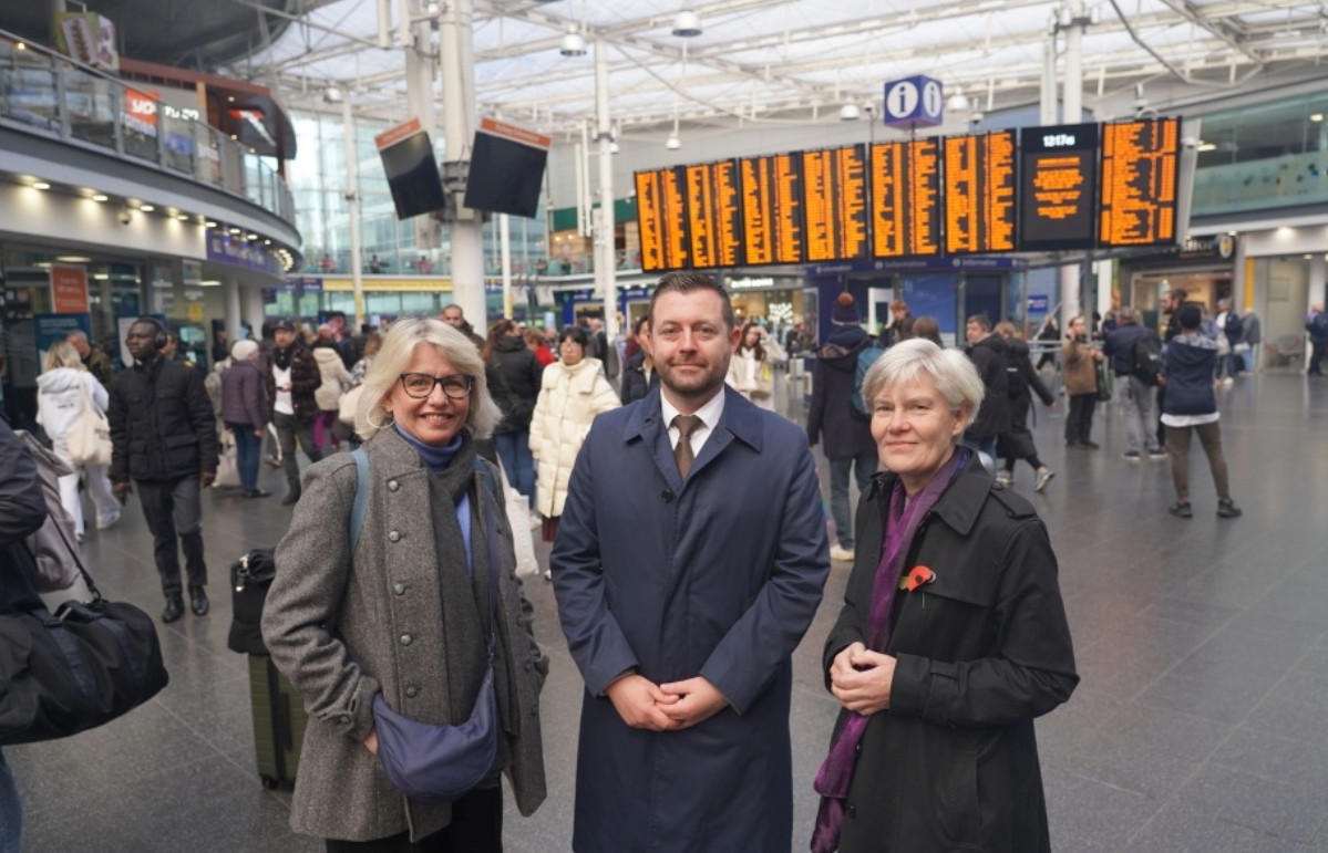 Amanda Radley from BTP's child exploitation team, Det Supt Craig Payne, and Manchester deputy Mayor Kate Green.