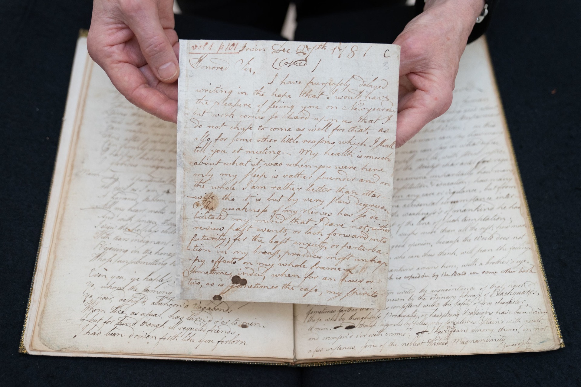 A letter written by Robert Burns to his father which forms part of the Honresfield Library collection, on display at Sotheby’s in London (Stefan Rousseau/PA) 