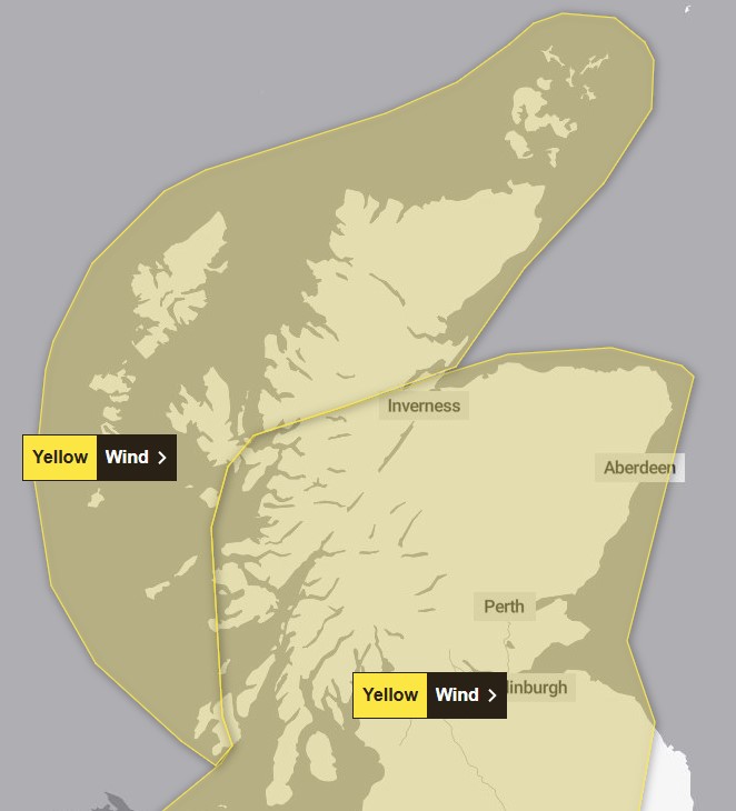 Saturday yellow weather warning: Strong winds across the mainland, Orkney and the Western Isles.