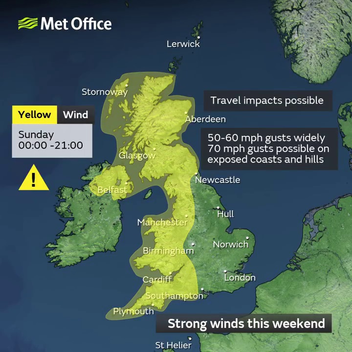 Sunday yellow weather warning: Strong winds across the mainland and the Western Isles.