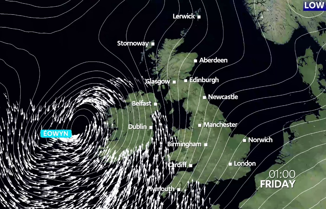 Eowyn is hurtling its way across the Atlantic as an energetic storm system.