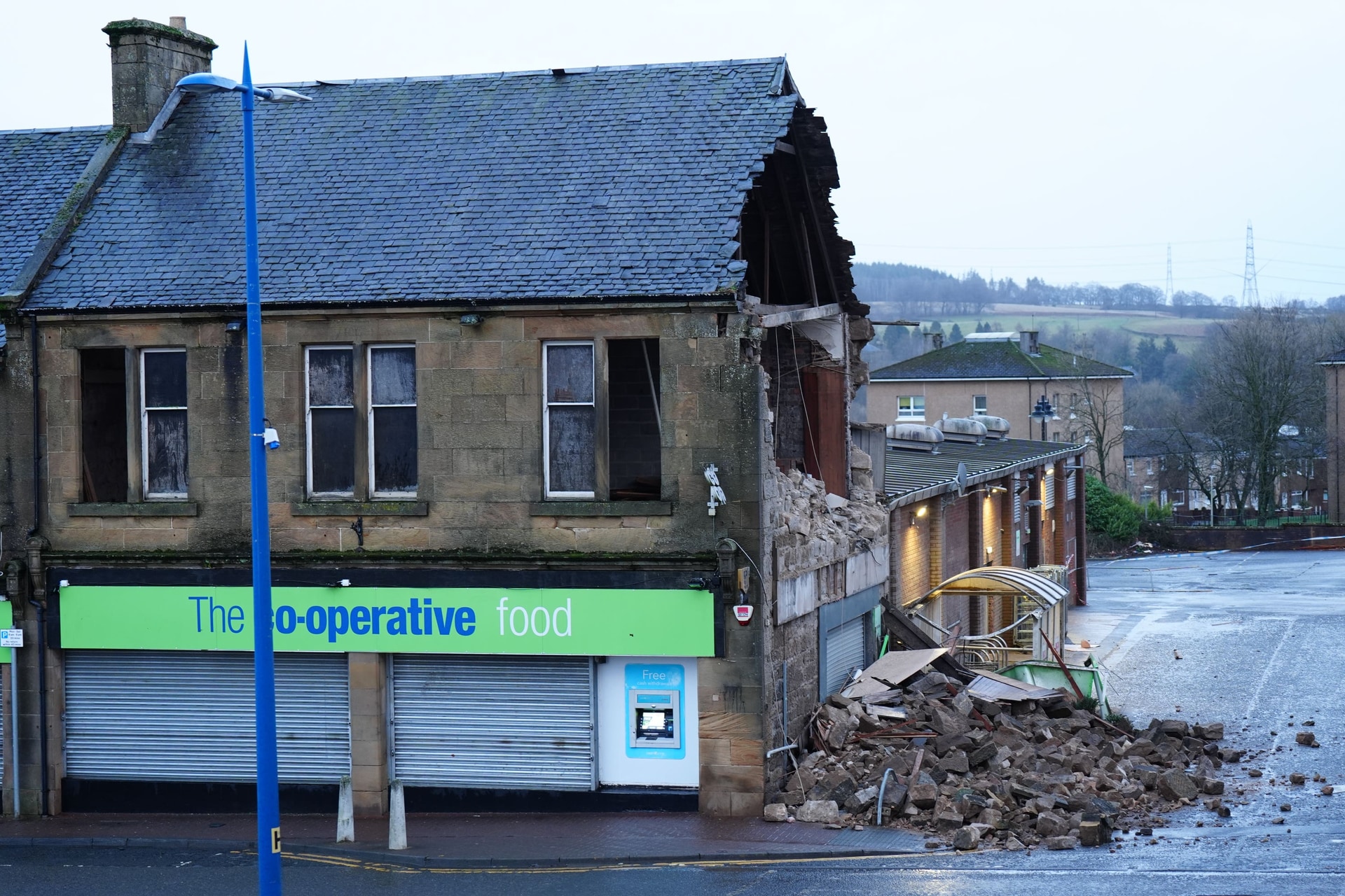 The Co-op store in Denny, Stirlingshire was among the buildings damaged during the storm (Jane Barlow/PA).