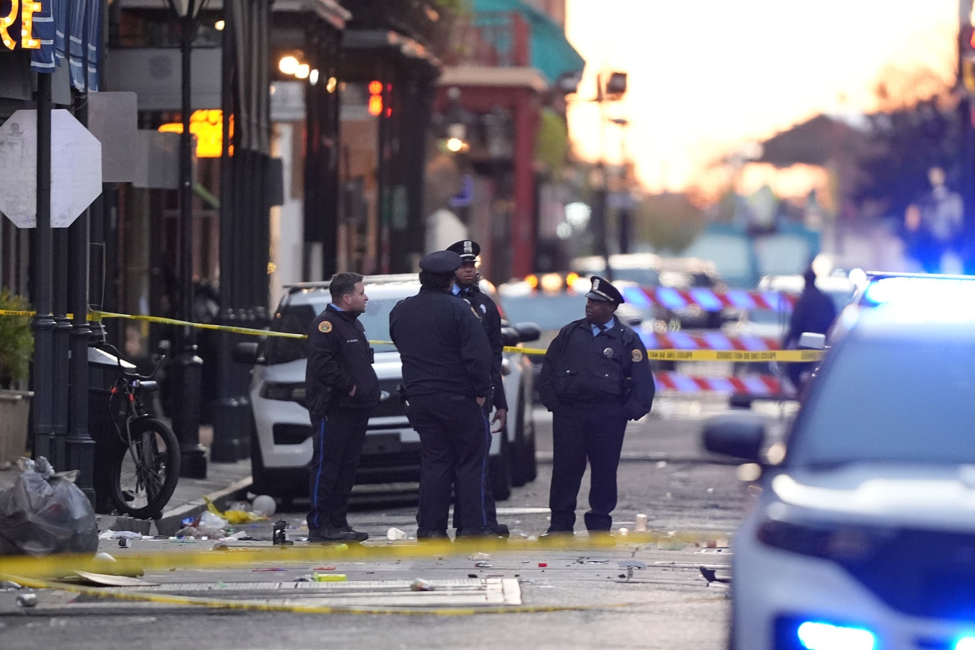 Emergency services at the scene after a vehicle drove into a crowd in New Orleans 