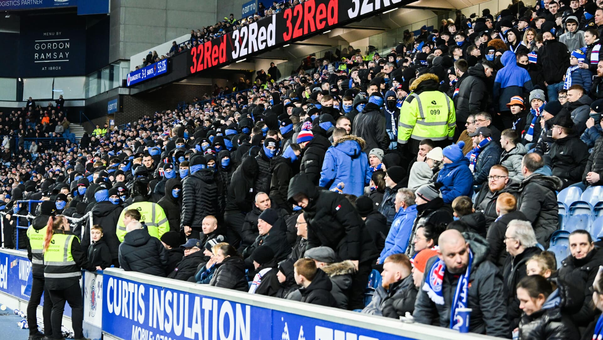 GLASGOW, SCOTLAND - JANUARY 12: Union Bears stage a walkout on the 55th minute during a William Hill Premiership match between Rangers and St Johnstone at Ibrox Stadium, on January 12, 2025, in Glasgow, Scotland.  (Photo by Rob Casey / SNS Group)