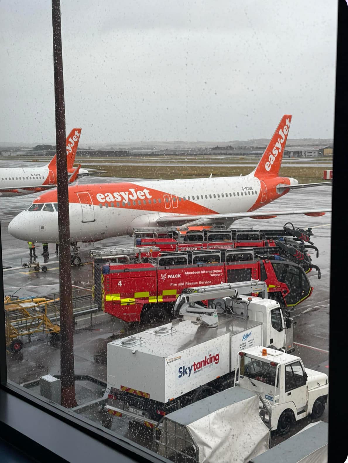 Passengers were unable to leave the plane at Aberdeen Airport due to high winds.