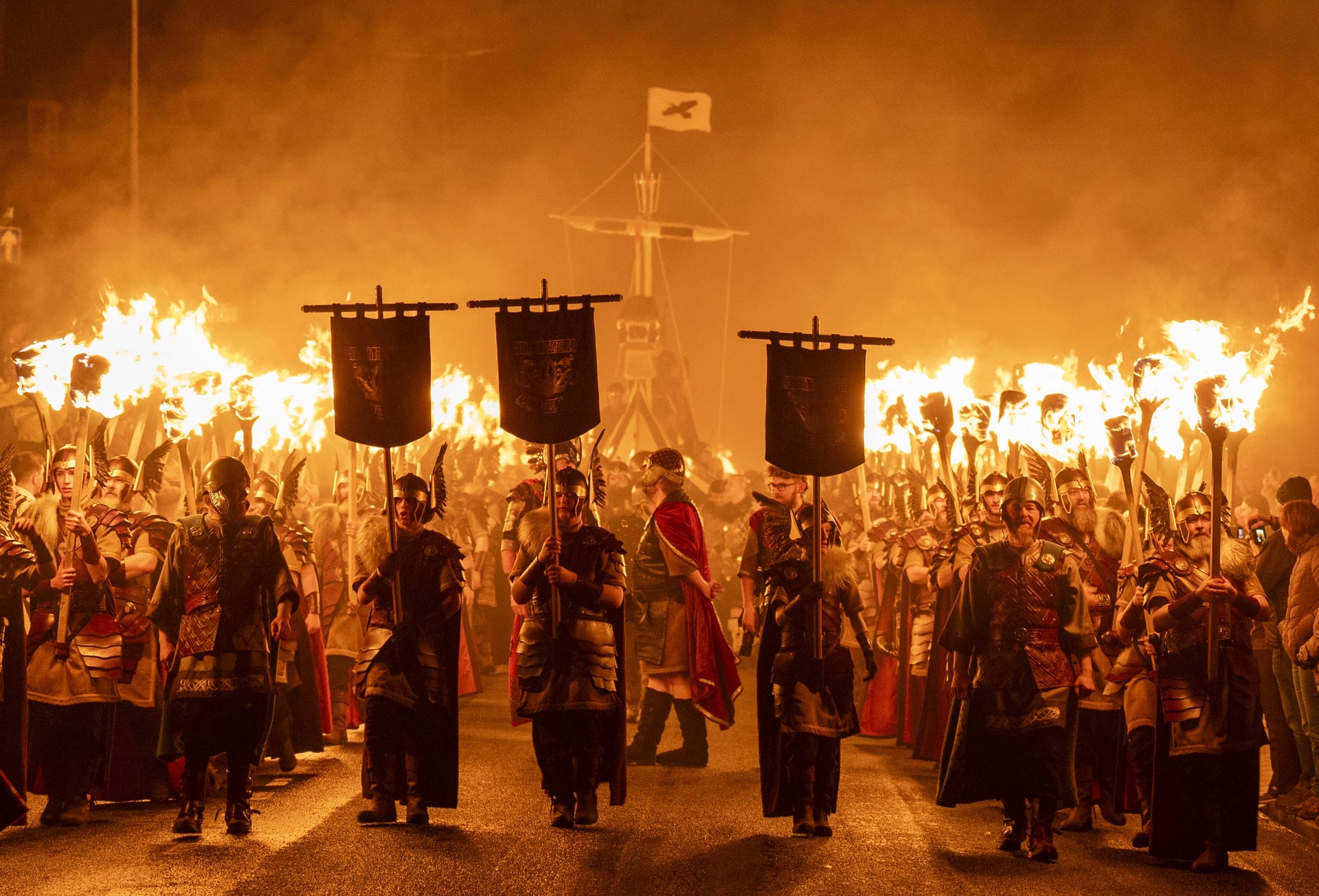 The Jarl Squad set light to the galley in Lerwick (Jane Barlow/PA) 