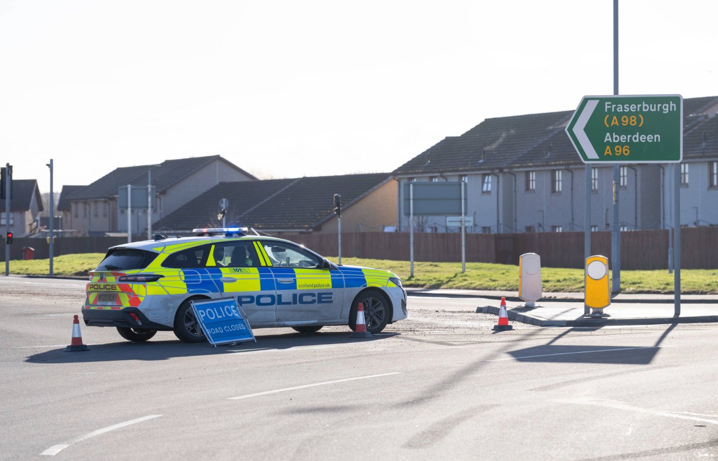 A road on the A96 remains closed after a pedestrian was hit by an ambulance.