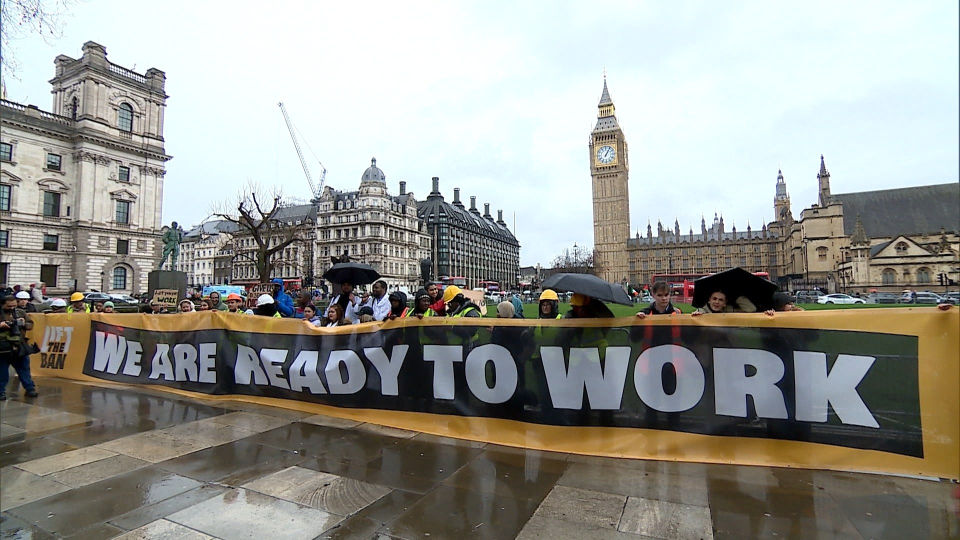 Campaigners call to 'Lift the Ban' outside Westminster.