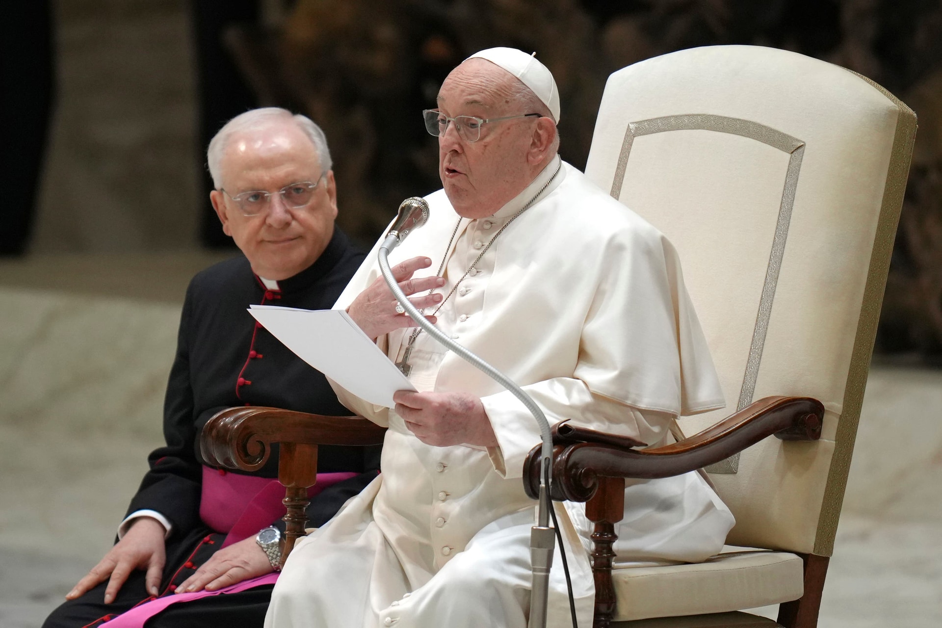 Pope Francis during his weekly general audience in the Paul VI Hall at the Vatican on Wednesday (Alessandra Tarantino/AP) 