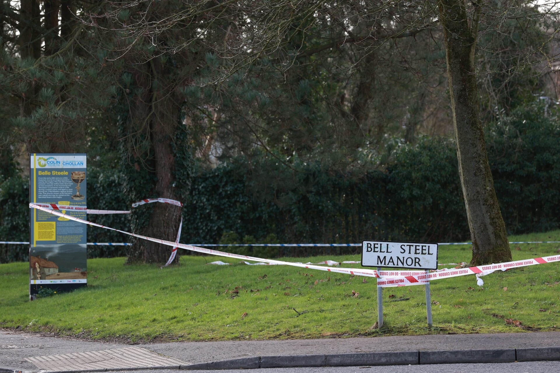 Police tape at the scene in the Bell Steel Manor area of Dunmurry 