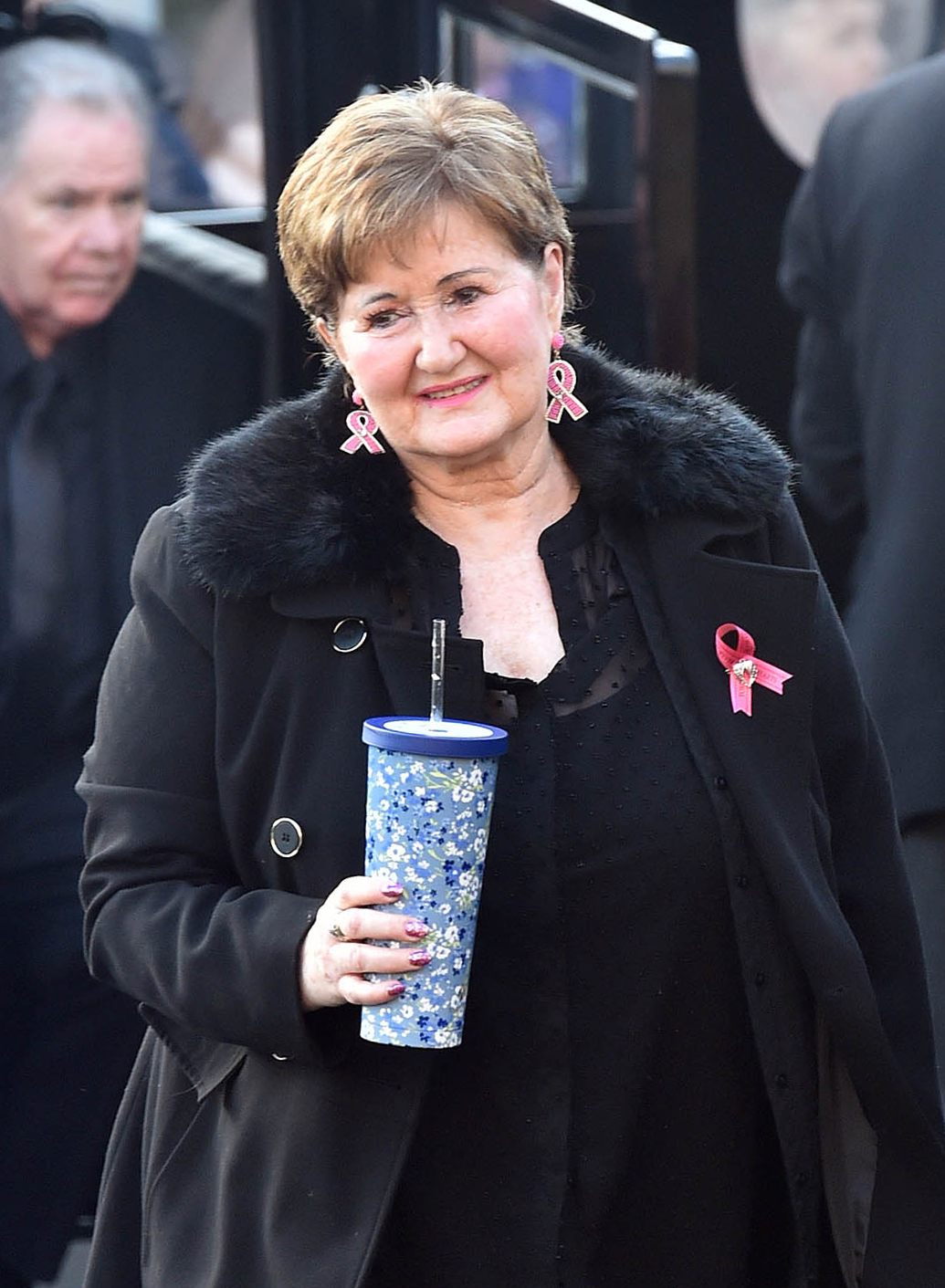 Denise Nolan arrives at St. Paul's Church in Blackpool for the funeral of Linda Nolan. 