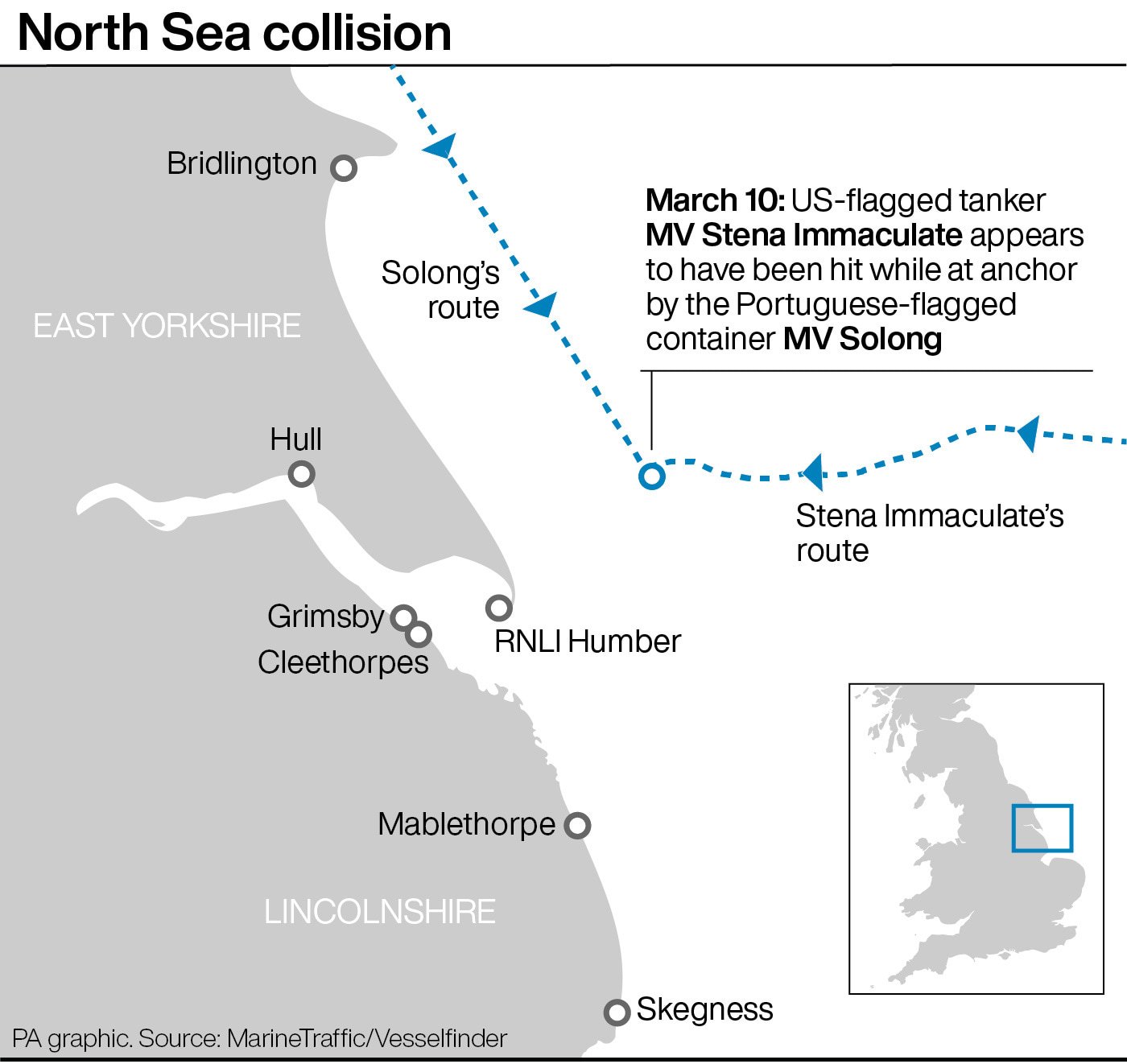 North Sea collision locator map.