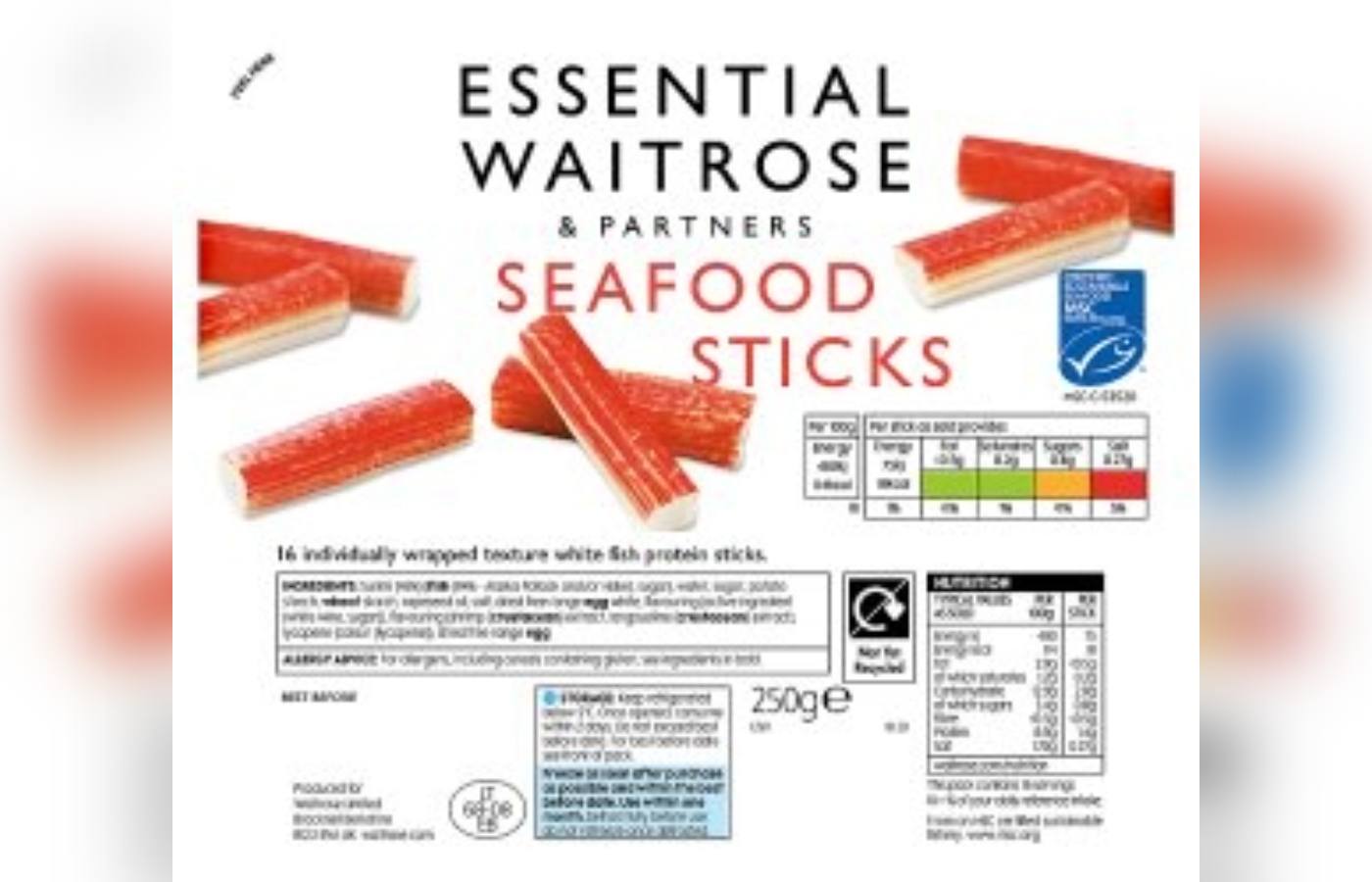 Waitrose & Partners recalls Essential Waitrose & Partners Seafood Sticks because of an incorrect best before date.