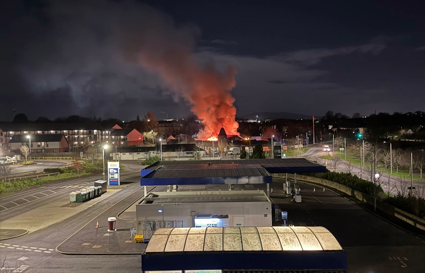 Nine appliances were sent to the scene of the fire on Musselburgh’s Eskmills Road near Station Road after midnight on Tuesday.