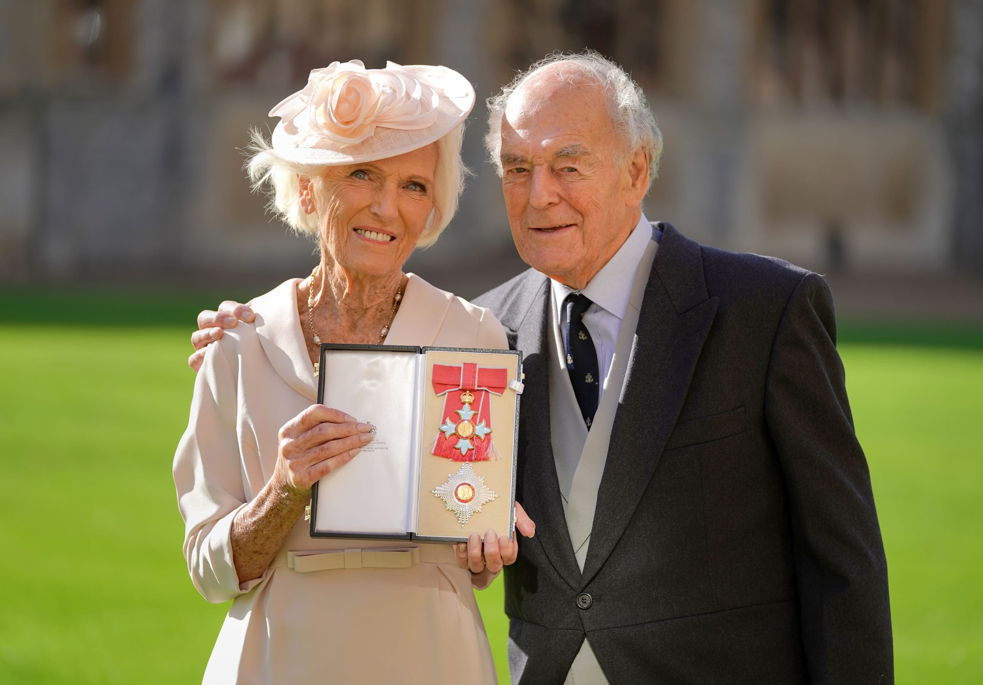 Mary Berry with husband Paul Hunnings following an investiture ceremony at Windsor Castle (PA) 