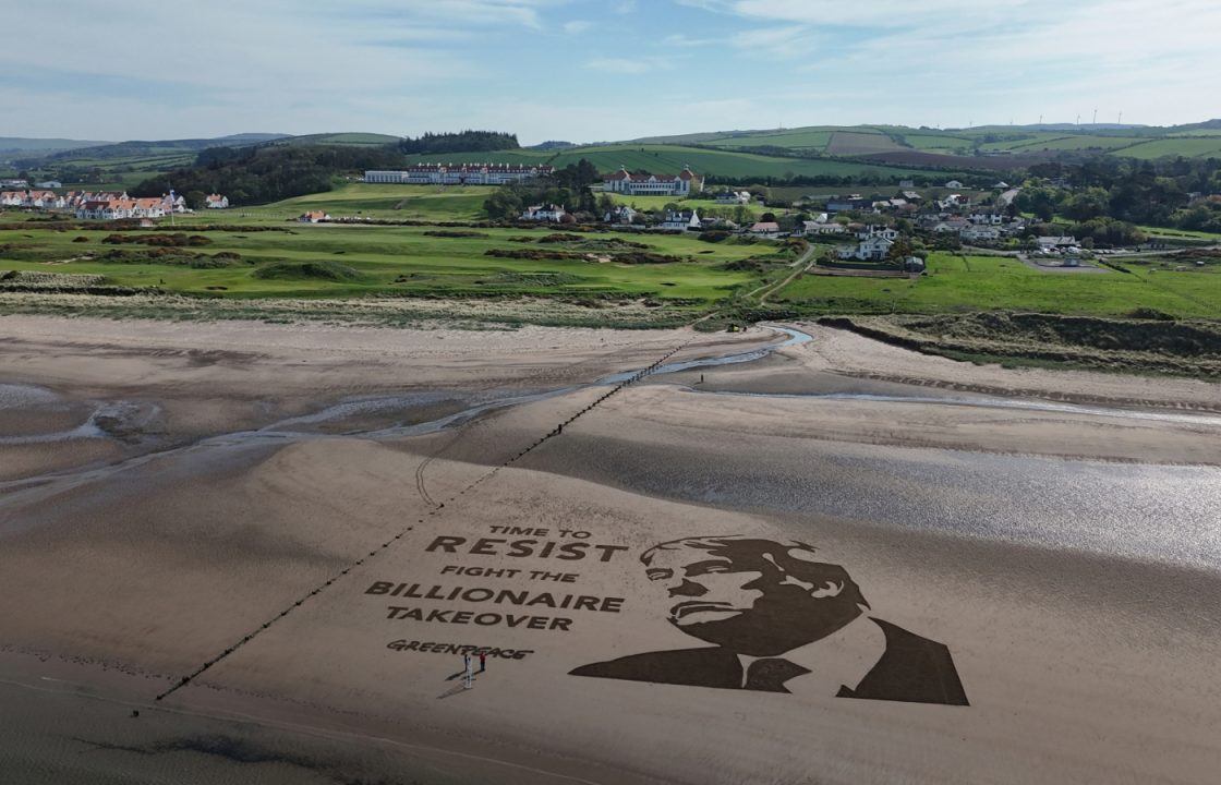 Huge Donald Trump protest art created on beach near Turnberry golf resort