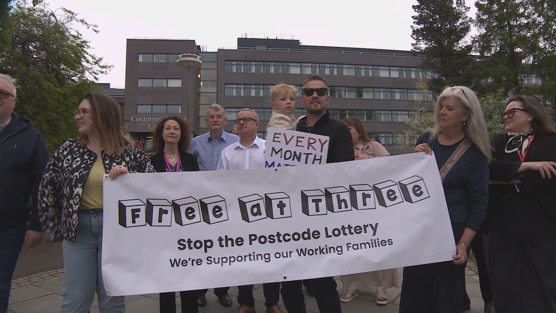 Families protesting outside Renfrewshire Council