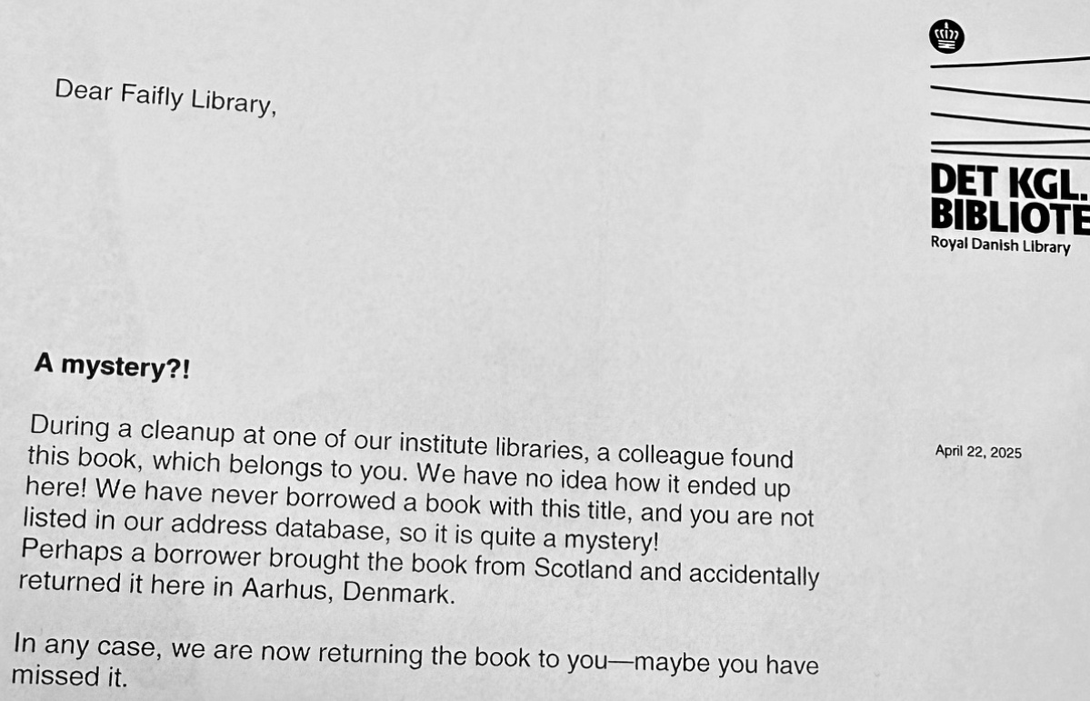 The letter and package were sent from the Royal Danish Library.