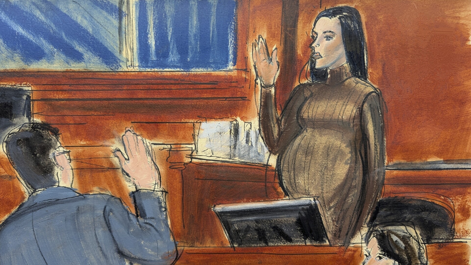 Cassie Ventura takes an oath in Manhattan federal court in New York.