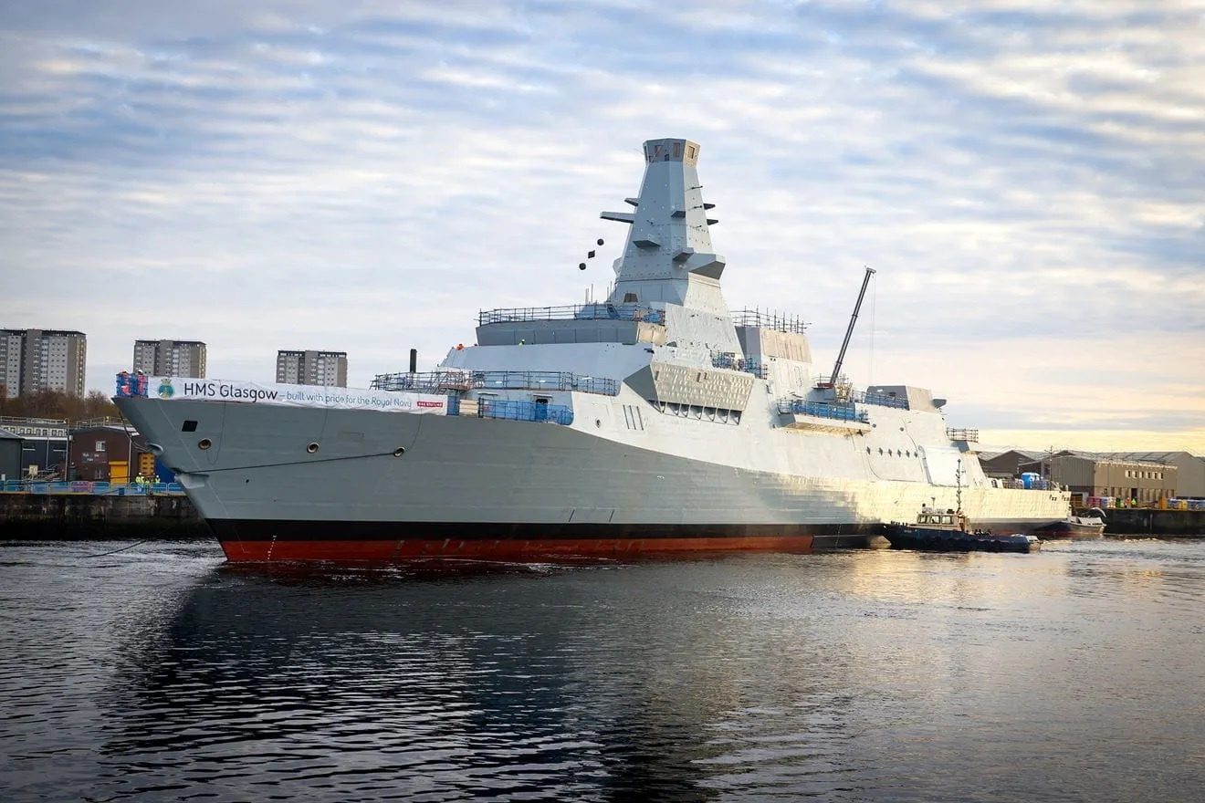 HMS Glasgow is manouevred into dock in Scotstoun to begin her fitting out Dec 2022.