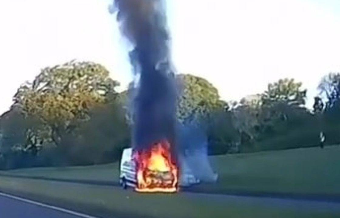 Road in Glenrothes closed off after van bursts into flames