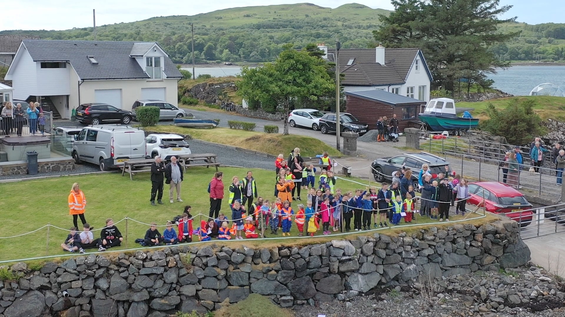 The children of Salen Primary School celebrating The Waverley's arrival