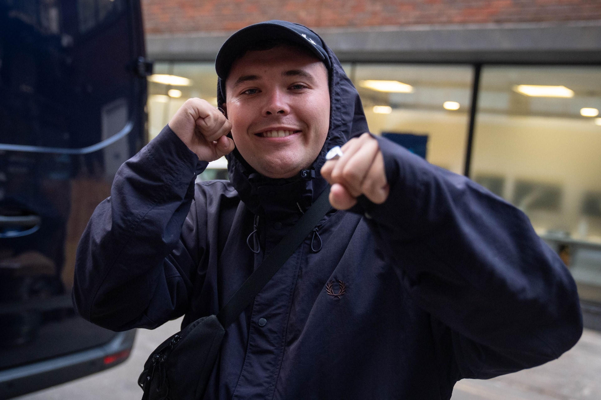 Kneecap member Liam Og O hAnnaidh arrives at the 100 Club for the rap trio’s surprise gig (PA)